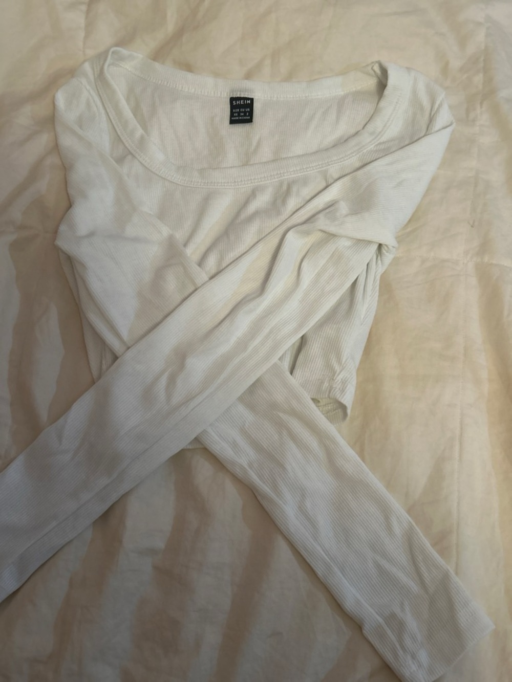 SHEIN White Ribbed Long Sleeve Scoop Neck Top